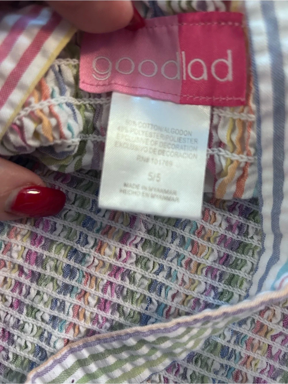 Goodlad Girls Multicolor Striped Pineapple Seersucker Smocked Sundress. Size 5